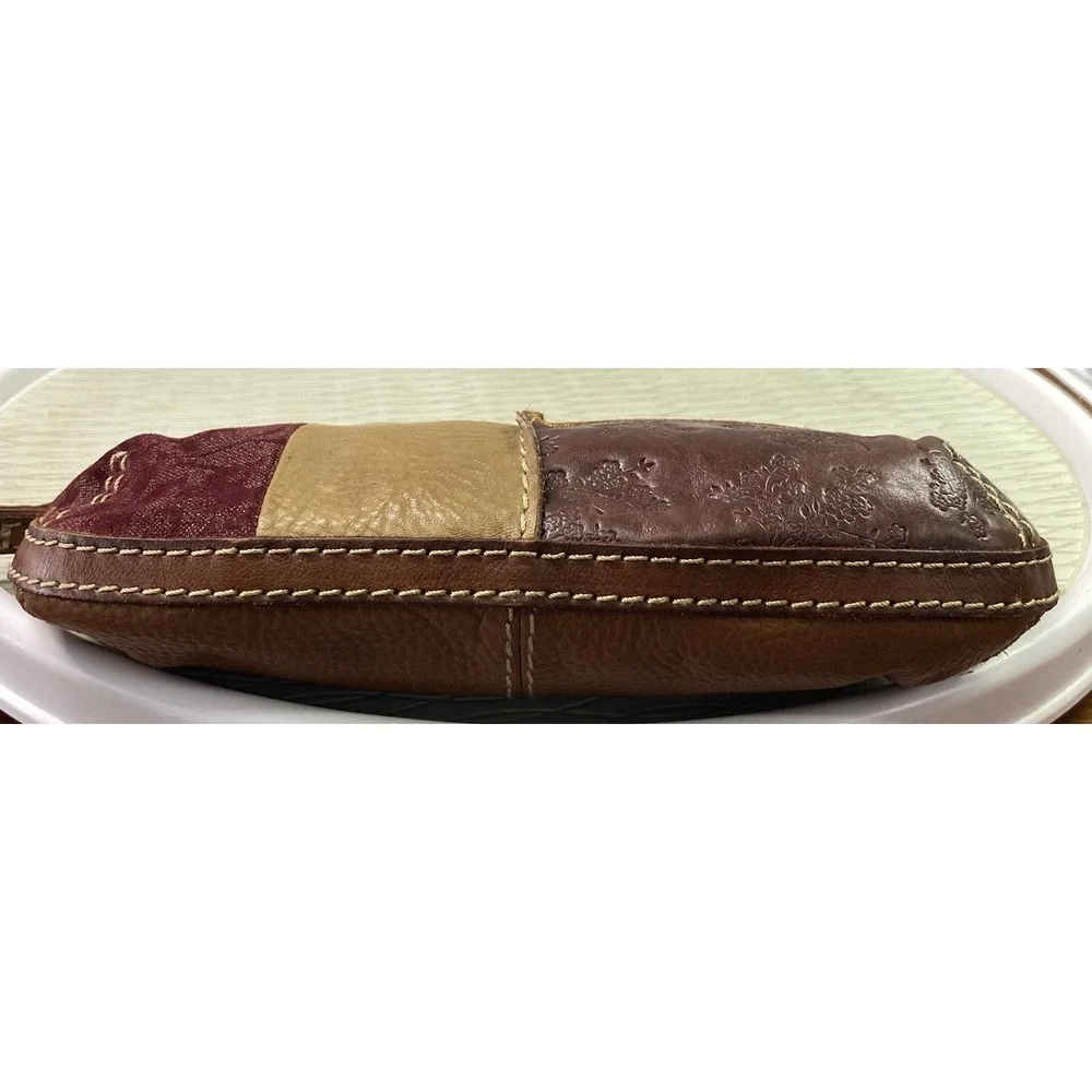 Fossil Vintage Women's Brown Patchwork Leather Wristlet/Wallet/Clutch 5x9.5x.75